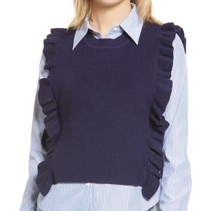 NEW English factory navy ruffled sweater vest